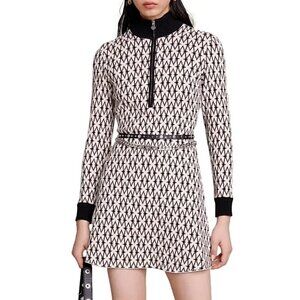 Maje Longsleeve Monogram Jacquard Mini Dress Size